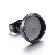 Stainless Steel Stud Earring Settings, Flat Round, Electrophoresis Black, Tray: 8mm, 10mm, Pin: 0.7mm(STAS-L211-07B-B)