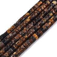 Natural Tiger Eye Beads Strands, Heishi Beads, Flat Round/Disc, 4x2mm, Hole: 1mm, about 174~178pcs/strand, 15.08 inch~15.28 inch(38.3~38.8cm)(G-N326-146-B02)