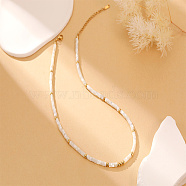 Dyed Natural Shell Disc Beaded Necklaces, with Brass Clasp, White, 16.54 inch(420mm)(FN1796-2)