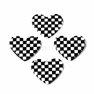 Opaque Cellulose Acetate(Resin) Pendants, Heart with Grid Pattern, Black, 23.5x27.5x2.5mm, Hole: 1.4mm(X-KY-Q057-001B-A01)