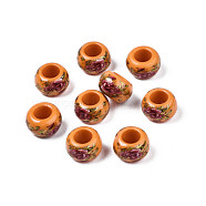 Flower Printed Opaque Acrylic Rondelle Beads, Large Hole Beads, Dark Orange, 15x9mm, Hole: 7mm(SACR-S305-27-I03)