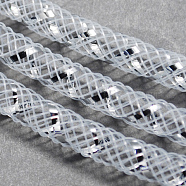 Mesh Tubing, Plastic Net Thread Cord, with Silver Vein, White, 4mm, 50 yards/Bundle(PNT-Q001-4mm-01)