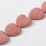 Synthetic Lava Rock Bead Strands, Heart, Dyed, Pink, 27~30x28~30x8~10mm, Hole: 1mm, about 15pcs/strand, 15.3 inch(G-N0113-19)