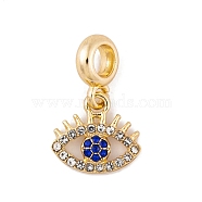 Rack Plating Alloy Crystal & Capri Blue Rhinestone European Dangle Charms, Eye Large Hole Pendants, Golden, 23.5mm, Eye: 13x14.5x3mm, Hole: 4.5mm(FIND-C055-17G)