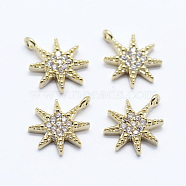 Brass Micro Pave Cubic Zirconia Pendants, Long-Lasting Plated, Real 18K Gold Plated, Nickel Free, Star, 12x9x2mm, Hole: 1mm(KK-F729-29G-NF)