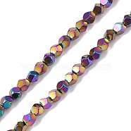 Electroplated Synthetic Non-magnetic Hematite Beads Strands, Polygon(Color Retention for 3 Years), Rainbow Plated, 4mm, Hole: 1mm, about 98pcs/strand, 15.55''(39.5cm)(G-A234-G03-01E)