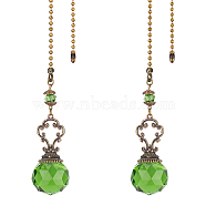 Faceted Glass Round Big Pendant Decorations, with Tibetan Style Alloy Findings, Lime, 410mm, 2pcs/set(HJEW-GF0001-09A)