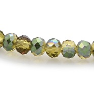Half Rainbow Plated Faceted Rondelle Glass Beads Strands, Olive, 3.5x2.5mm, Hole: 1mm, about 100pcs/strand, 10 inch(GLAA-A024B-HR03)