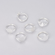 Adjustable Brass Finger Ring Settings, Pad Ring Base Findings, Round, Silver Color Plated, Size: about 17mm inner diameter, Round Tray: 10mm in diameter(KK-J026-S)