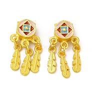 Rack Plating Alloy Enamel Beads, Woven Web/Net with Feather, Matte Gold Color, 25x12.5x6mm, Hole: 3mm(ENAM-M048-09MG)
