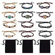 6Pcs Adjustable Braided Waxed Polyester Cord Macrame Pouch Bracelet Making, Interchangeable Stone, with Wood Beads, with 6Pcs Rectangle Velvet Pouches, Mixed Color, Inner Diameter: 2-3/8~3 inch(6~7.5cm)(BJEW-FW0001-05)