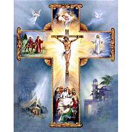 Religion DIY Crucifix Cross Diamond Painting Kits, including Resin Rhinestones, Diamond Sticky Pen, Tray Plate & Glue Clay, Yellow, 400x300mm(DIAM-PW0011-01)