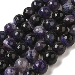 Natural Agate(Dyed & Heated) Beads Strands, Faceted, Round, Medium Slate Blue, 10~10.5mm, Hole: 1mm, about 38pcs/strand, 15.16~15.28''(38.5~38.8cm)(G-H066-B11-03)