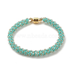 Glass Seed Beaded Bracelet with Brass Magnetic Clasps, Braided Bracelet for Women, Turquoise, 7-1/2 inch(19cm)(BJEW-JB07801-05)