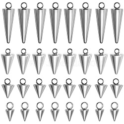40Pcs 4 Style 304 Stainless Steel Pendants, Spike/Cone, Stainless Steel Color, 6.5~18x3~7mm, Hole: 1.8~2mm, 10pcs/style(STAS-SZ0002-36P)