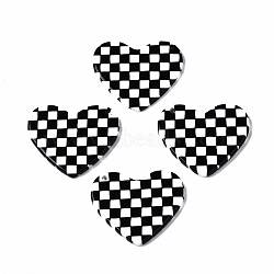 Opaque Cellulose Acetate(Resin) Pendants, Heart with Grid Pattern, Black, 23.5x27.5x2.5mm, Hole: 1.4mm(X-KY-Q057-001B-A01)
