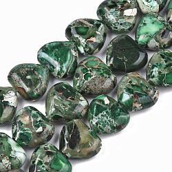 Natural Imperial Jasper Beads Strands, Heart, Dyed, Green, 9~10x10x5mm, Hole: 1.2mm, about 44~45pcs/strand, 15.55~15.94 inch(39.5~40.5cm)(G-S366-065C)