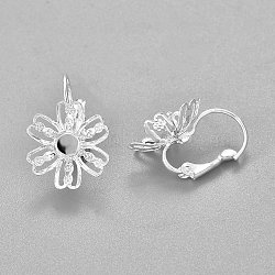 304 Stainless Steel Leverback Earring Findings, Flower, Silver, Tray: 4mm, 21~22x14x15mm, Pin: 0.7mm(STAS-P223-23S)