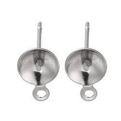 Anti-Tarnish 304 Stainless Steel Stud Earring Findings, for Half Drilled Beads, Stainless Steel Color, 9x6mm, Hole: 1mm, Pin: 12x0.8mm(STAS-P370-02D-P)