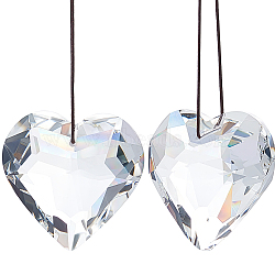 2Pcs Glass Heart Pendant Decorations, Wall Hanging Ornaments, Clear, 43.5x45x24mm(AJEW-BBC0002-30B)