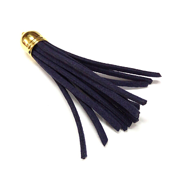 Golden Brass Suede Tassels for Cell Phone Straps Making, Midnight Blue, 55~65x12mm, Hole: 1.5mm