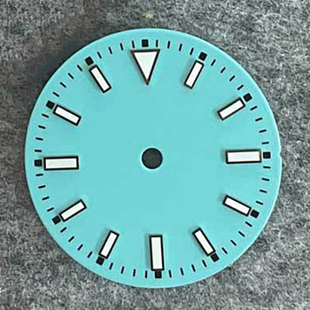 Luminous Glow in the Dark Brass Clock Face Dial, Flat Round, Turquoise, 29mm