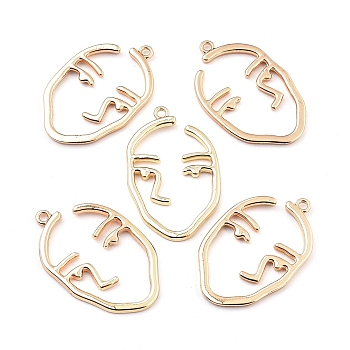 Alloy Pendants, Long-Lasting Plated, Face, Golden, 40x25.5x2mm, Hole: 2mm