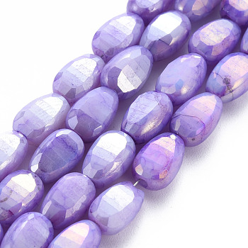 Opaque Baking Painted Crackle Glass Beads Strands, Faceted, AB Color Plated, Melon Seeds, Medium Purple, 9x6x4.5mm, Hole: 1.2mm, about 50pcs/strand, 17.32 inches(44cm)