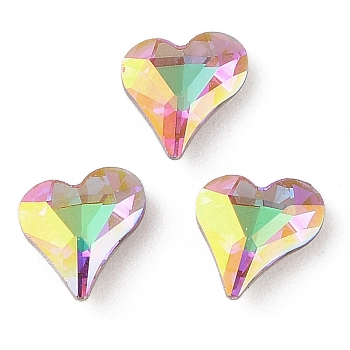 Glass Rhinestone Cabochons, Flat Back & Back Plated, Faceted, Heart, Heliotrope, 8x9x3mm