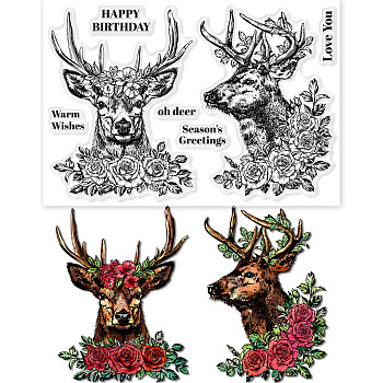 Custom PVC Plastic Clear Stamps, for DIY Scrapbooking, Photo Album Decorative, Cards Making, Deer Pattern, 160x110x3mm