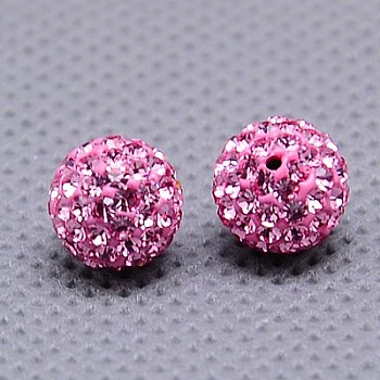 Czech Glass Rhinestones Beads, Polymer Clay Inside, Half Drilled Round Beads, 209_Rose, PP9(1.5.~1.6mm), 8mm, Hole: 1mm