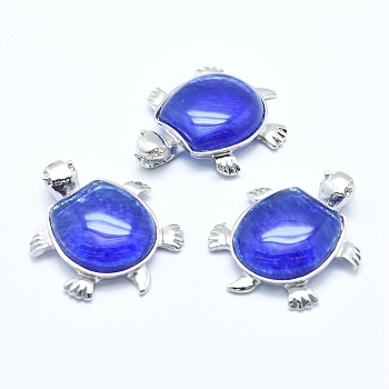 Blue Watermelon Stone Glass Pendant, with Alloy Findings, Tortoise, Platinum, Dyed, 38x30.5x8.2mm, Hole: 3x4.5mm