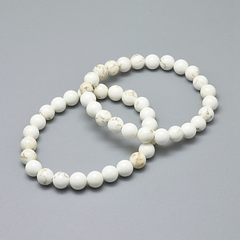 Natural Magnesite Bead Stretch Bracelets, Round, 2 inch~2-1/8 inch(5.2~5.5cm), Bead: 10mm