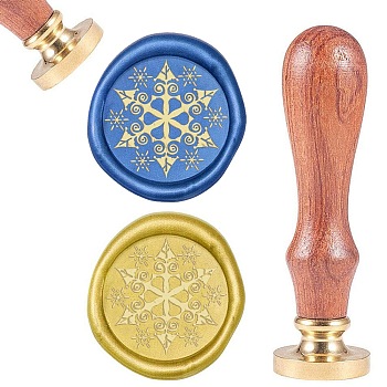 DIY Scrapbook, Brass Wax Seal Stamp and Wood Handle Sets, Snowflake, Golden, 8.9x2.5cm, Stamps: 25x14.5mm