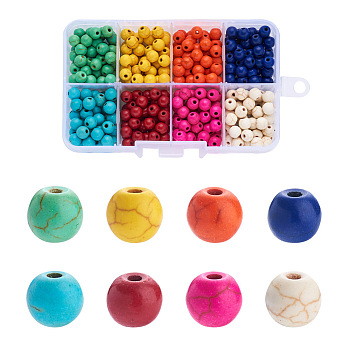 Kissitty 400Pcs 8 Colors Synthetic Turquoise Beads Strands, Dyed, Round, Mixed Color, 6mm, Hole: 1mm, 50pcs/color