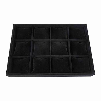 Velours Wooden Bracelet/Bangle/Watch Displays, 12 Compartments, Black, 35x24x5cm, Diameter: 160mm