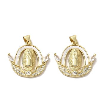 Brass Micro Pave Clear Cubic Zirconia Pendants, with Shell, Real 18K Gold Plated, Human, Boat, 23x24x4mm, Hole: 3.5x4mm