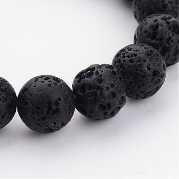Natural Lava Rock Beads Strands, Dyed, Round, Black, about 12mm in diameter, hole: 1mm, about 34pcs/strand, 16 inch