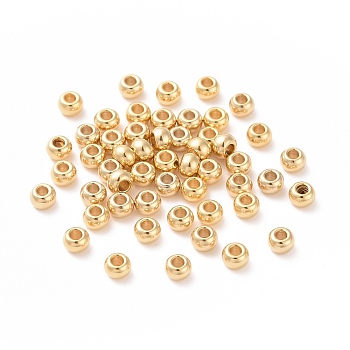 304 Stainless Steel Beads, Round, Real 24k Gold Plated, 6x5mm, Hole: 2mm
