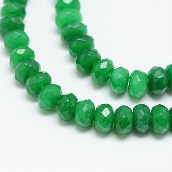 Natural White Jade Bead Strands, Dyed, Faceted, Rondelle, Dark Green, 4x3mm, Hole: 1mm, about 110~113pcs/strand, 13.78~14.17 inch(35~36cm)