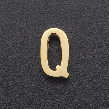 201 Stainless Steel Charms, for Simple Necklaces Making, Laser Cut, Letter, Golden, Letter.Q, 9x5x3mm, Hole: 1.8mm