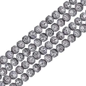 2 Strands Electroplated Natural Lava Rock Beads Strands, Bicone, Silver Plated, 4x5mm, Hole: 0.8mm, about 89~90pcs/strand, 15.35~15.55 inch(39~39.5cm)