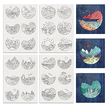 4 Sheets 11.6x8.2 Inch Stick and Stitch Embroidery Patterns, Non-woven Fabrics Water Soluble Embroidery Stabilizers, Scenery, 297x210mmm