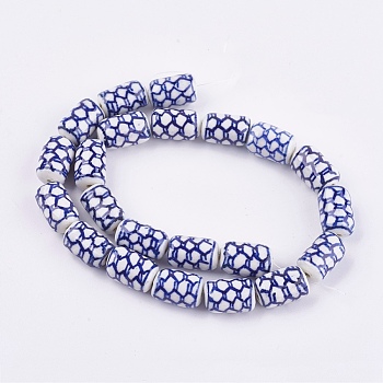 Handmade Blue and White Porcelain Beads, Column, Medium Blue, 16~17x10.5~11mm, Hole: 1.5~2mm
