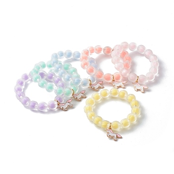 Bead in Bead Transparent Acrylic Pumpkin Beads Stretch Bracelet for Kid,  with Alloy Enamel Unicorn Pendants, Mixed Color, Inner Diameter: 1-3/4 inch(4.5cm)