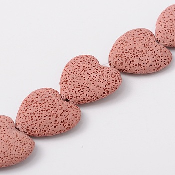 Synthetic Lava Rock Bead Strands, Heart, Dyed, Pink, 27~30x28~30x8~10mm, Hole: 1mm, about 15pcs/strand, 15.3 inch
