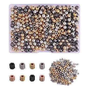 400Pcs UV Plating ABS Plastic Round Beads and 8Pcs Brass Micro Pave Cubic Zirconia European Beads, Mixed Color, 4 colors