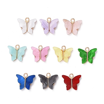 Alloy Acrylic Pendants, Butterfly, Light Gold, Mixed Color, 14x16.5x3mm, Hole: 1.6mm