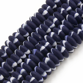Handmade Polymer Clay Beads Strands, Flat Round, Dark Slate Blue, 8.5~9x3.5mm, Hole: 1.6mm, about 112pcs/strand, 15.75 inch~16.14 inch(40~41cm)