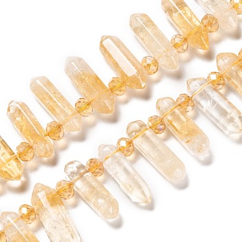Natural Citrine Beads Strands, Bullet, 20~25x5~8x5~8mm, Hole: 1mm, about 30pcs/strand, 15.47 inch(39.3cm)